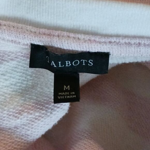 Talbots Womens Medium Sweater Pink White Stripe Button Shoulder Pullover Top - Picture 6 of 7
